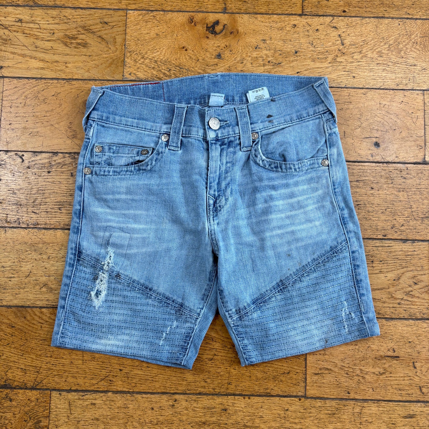 Vintage True Religion Moto Blue Embroidered Y2K Shorts Jorts - 30