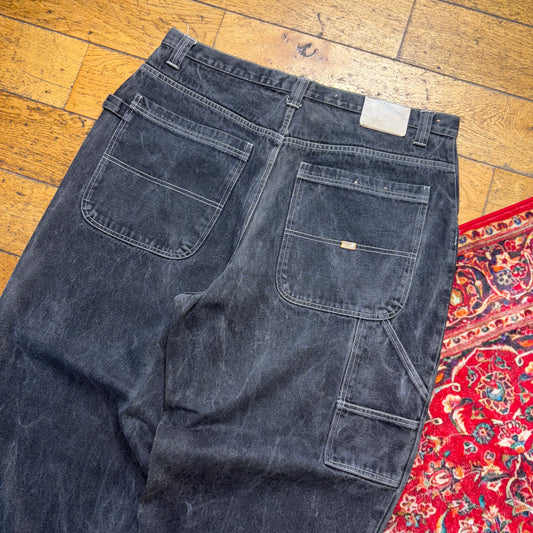 Vintage Akademiks Washed Black Grey Embroidered Y2K Hip Hop Baggy Jeans - 40R