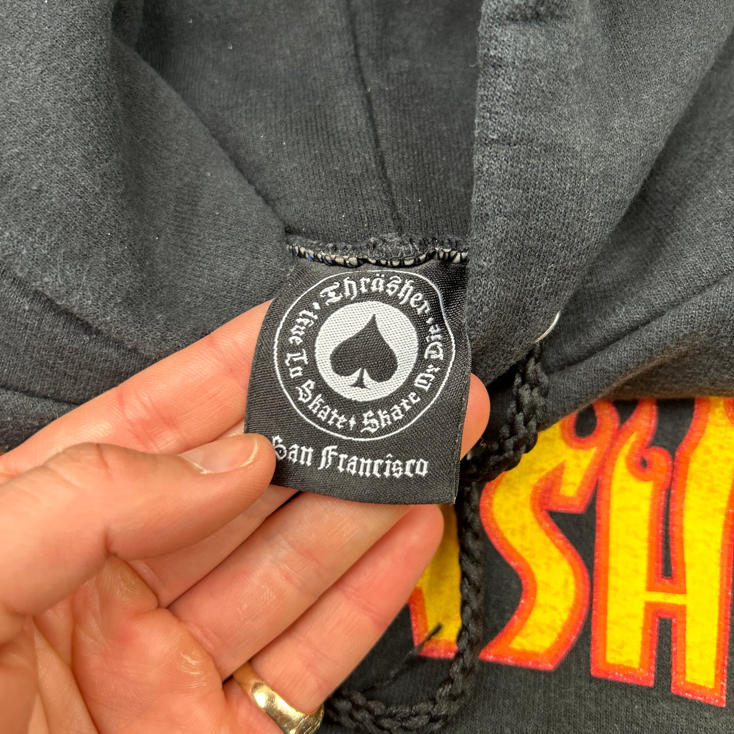 Vintage Thrasher Flames Black Hoodie Sweatshirt - S