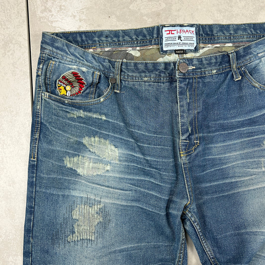 Vintage Embroidered Hip Hop Blue Baggy Jeans - 44