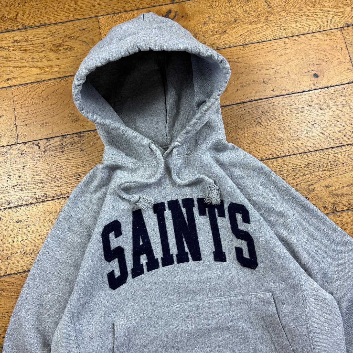Vintage Champion College Embroidered Grey Hoodie Sweatshirt - S