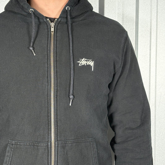 Stussy Stock Logo Black Zip Hoodie Sweatshirt - S