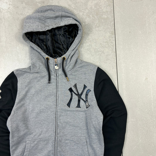 Vintage 90s New York Yankees Grey Embroidered Zip Hoodie Sweatshirt - XS