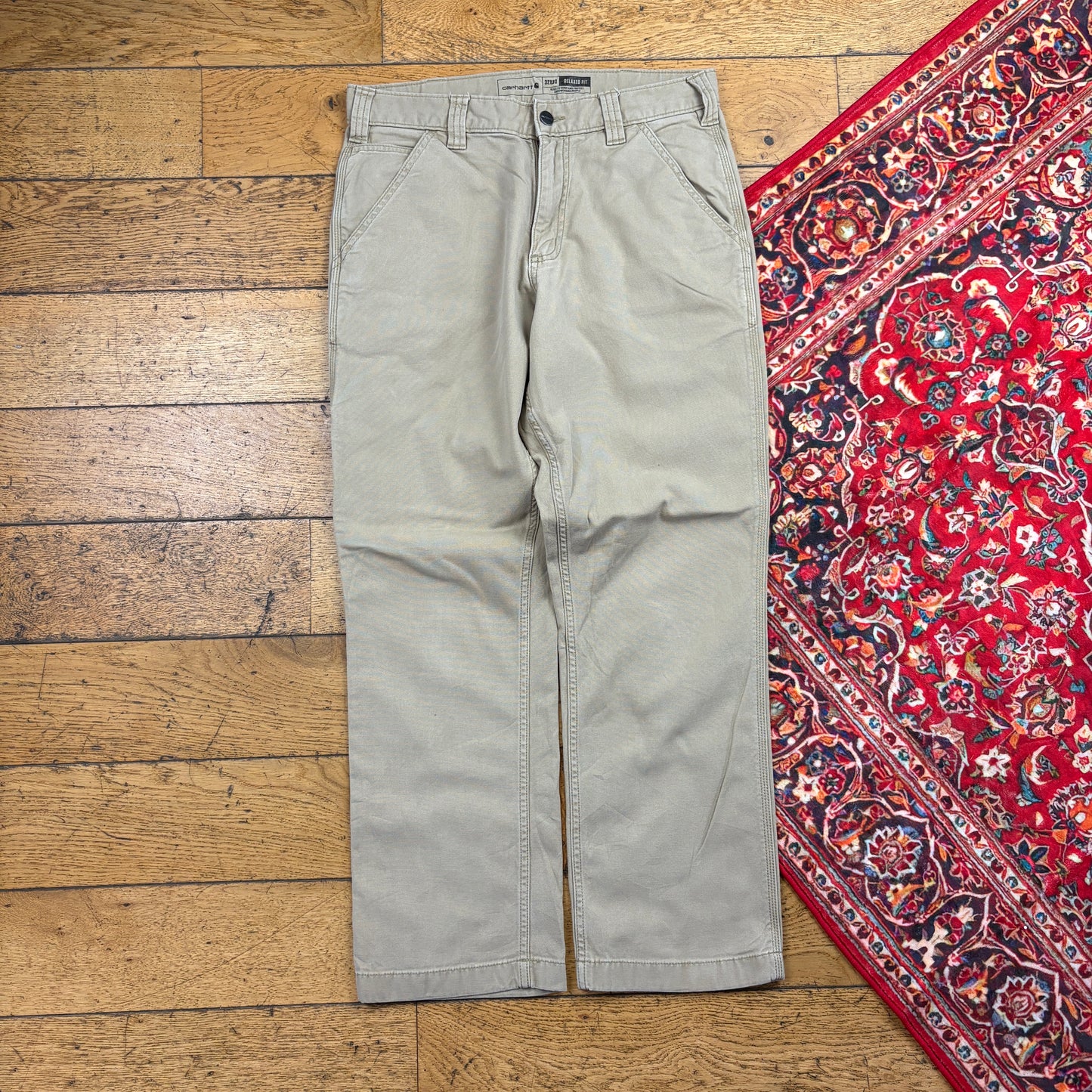 Vintage Carhartt Cream Workwear Carpenter Baggy Trousers - 32