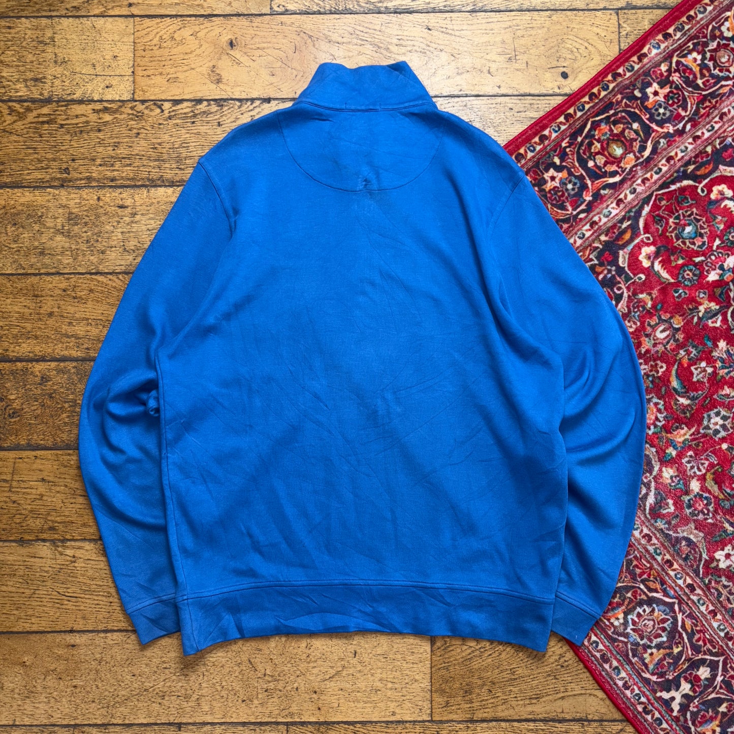 Vintage Burberry Blue Embroidered Quarter Zip Sweatshirt - XL