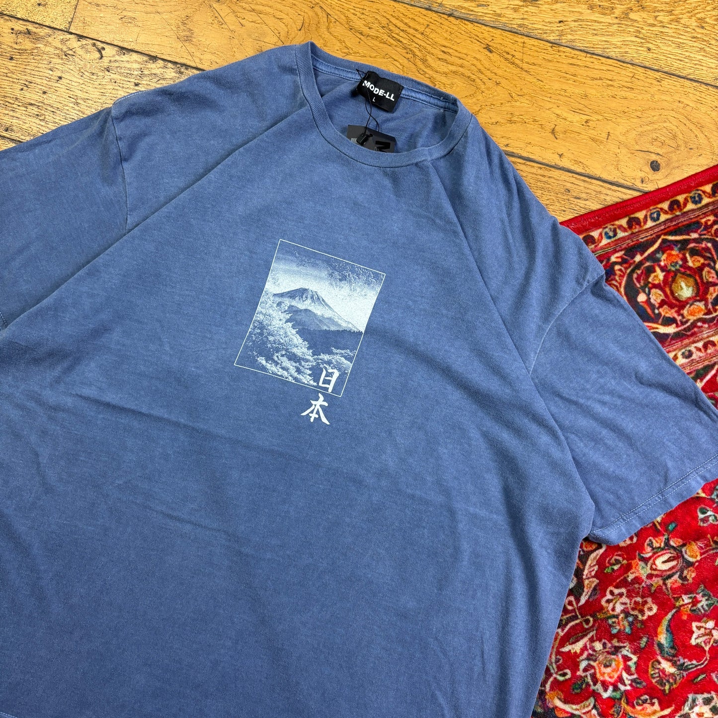 Mt Fuji Blue Japan Koi Fish Graphic T-Shirt - XL