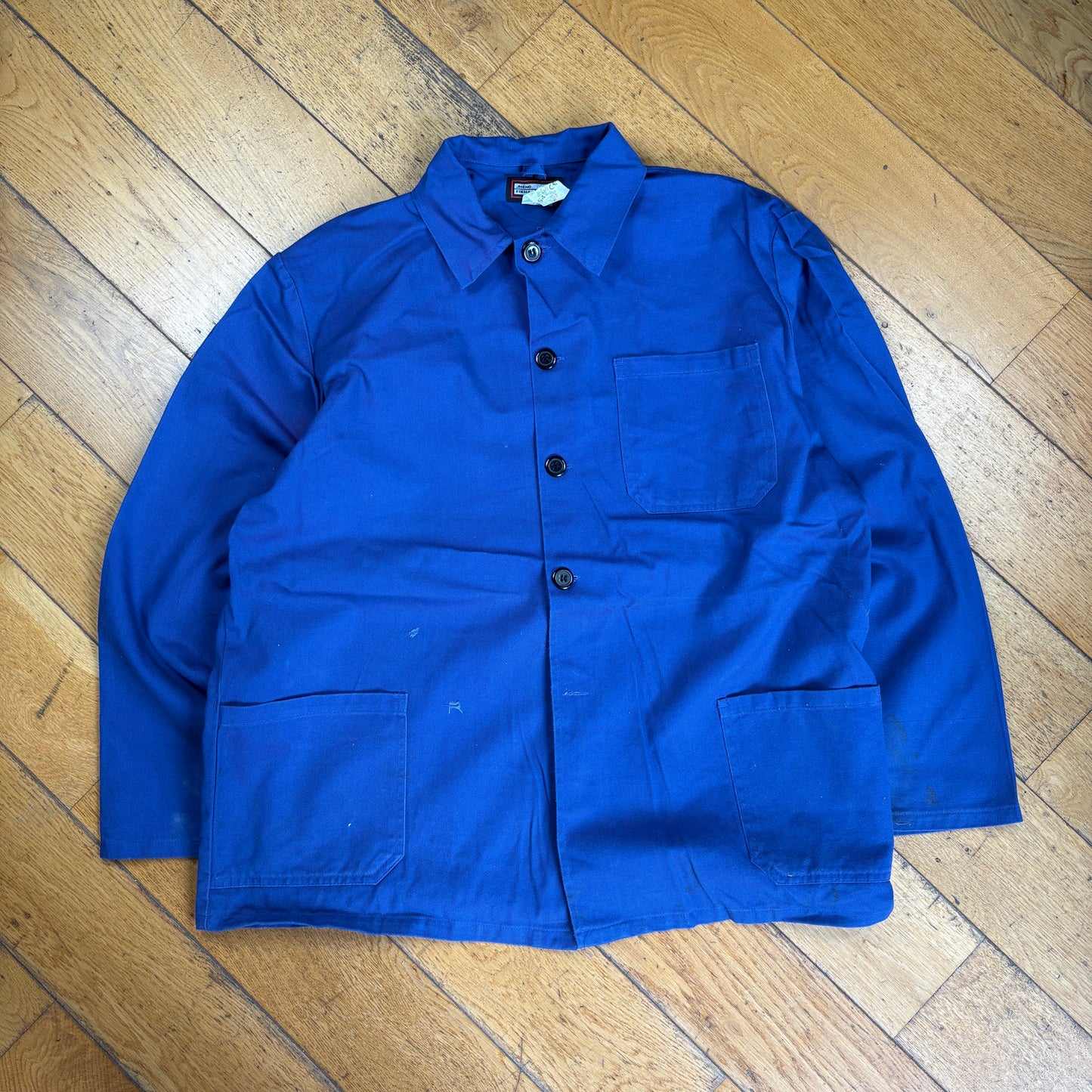 Vintage French Chore Workwear Jacket Blue Overcoat - L