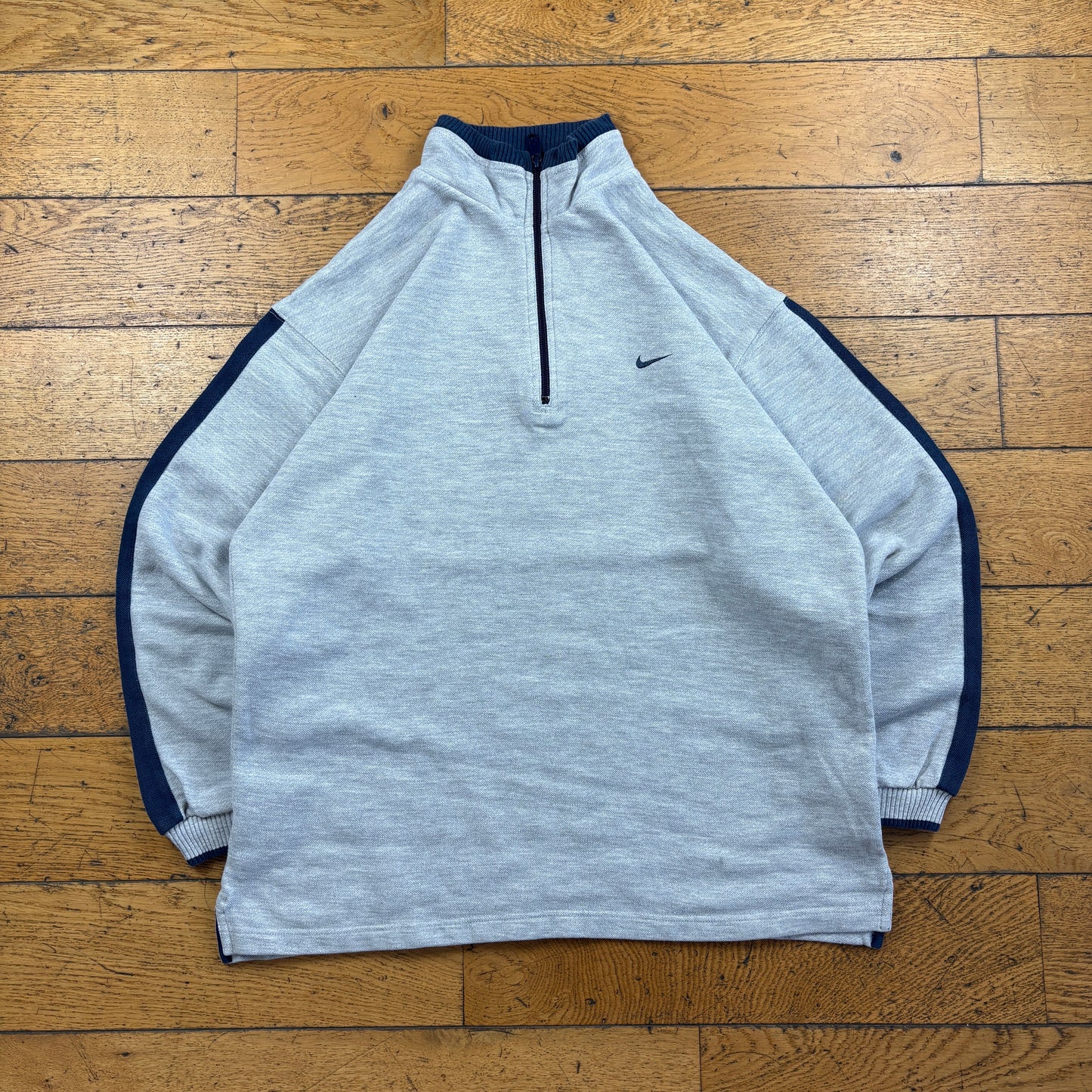 Vintage Nike Grey Swoosh Zip Embroidered Sweatshirt - M