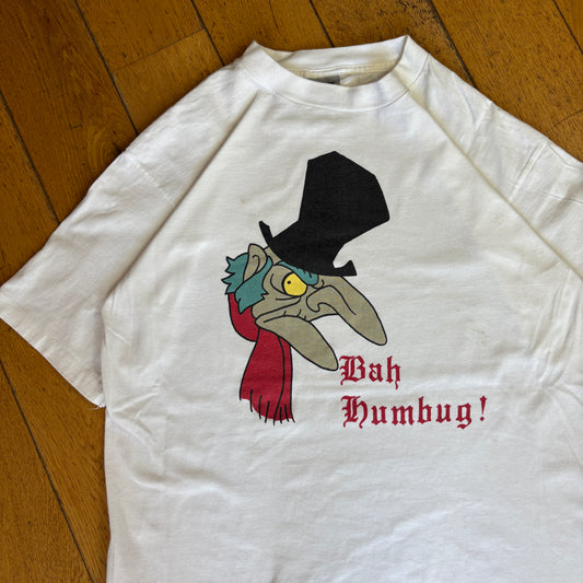 Vintage 90s Bah Humbug Christmas White Single Stitch Graphic T-Shirt - M