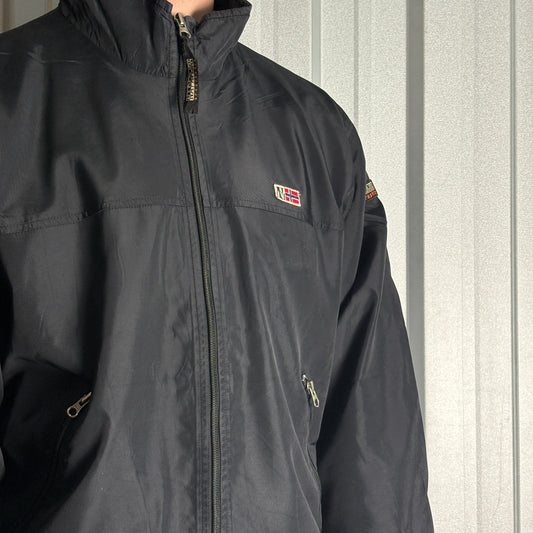 Vintage Napapijri Black Embroidered Hiking Gorpcore Zip Jacket - S