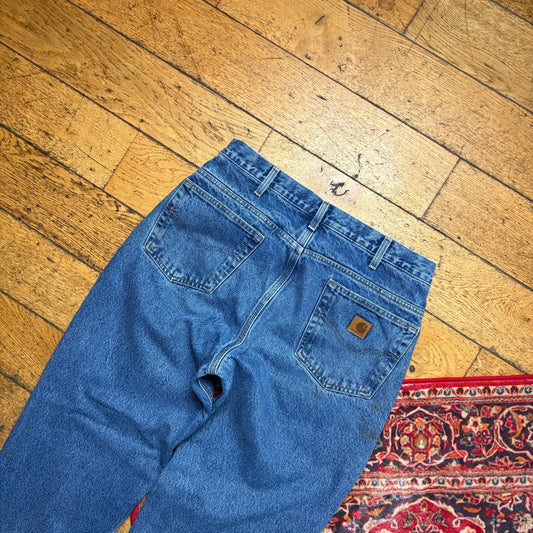 Vintage Carhartt Workwear Carpenter Baggy Blue Jeans - 34L
