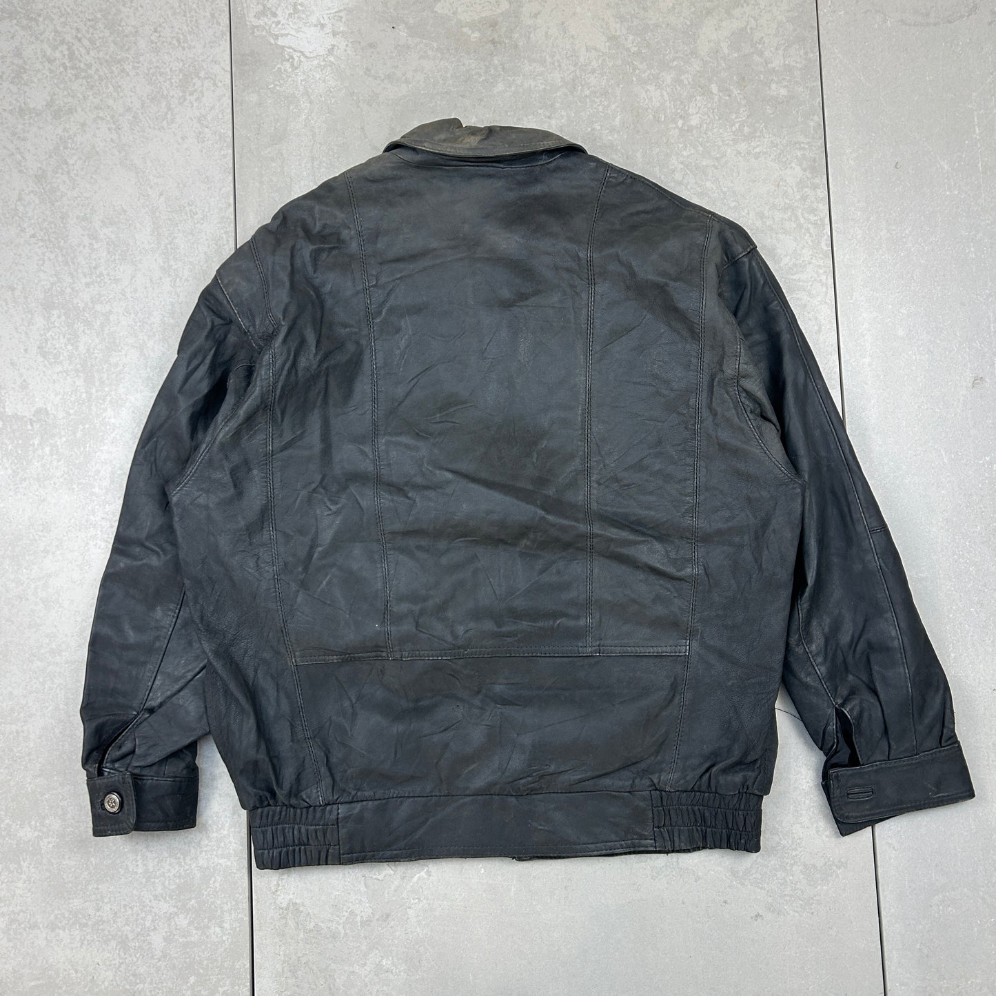 Vintage Aviator Pilot Flight Style Black Leather Bomber Jacket - L