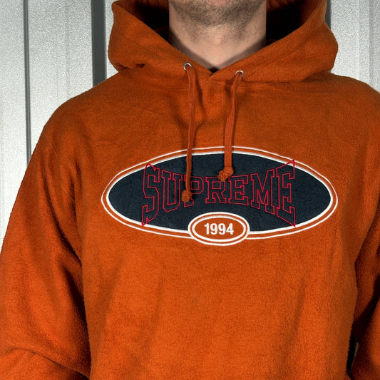 Supreme Orange Fleece Embroidered Hoodie Sweatshirt - L