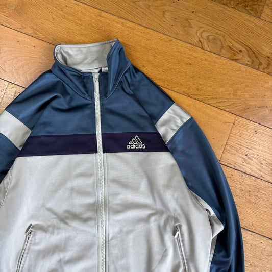 Vintage Adidas Cream Blue Tracksuit Track Shell Windbreaker Jacket - M