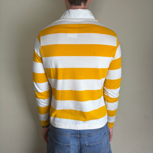 Vintage Ralph Lauren Yellow White Stripe Rugby Polo Shirt - XS