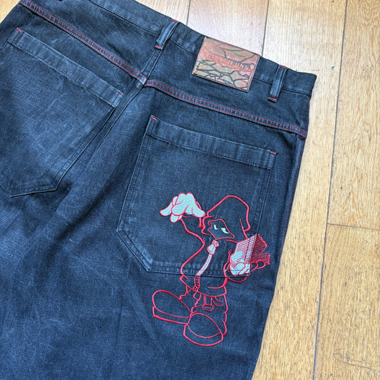 Vintage Embroidered Hip Hop Baggy Black Shorts Jorts - 36