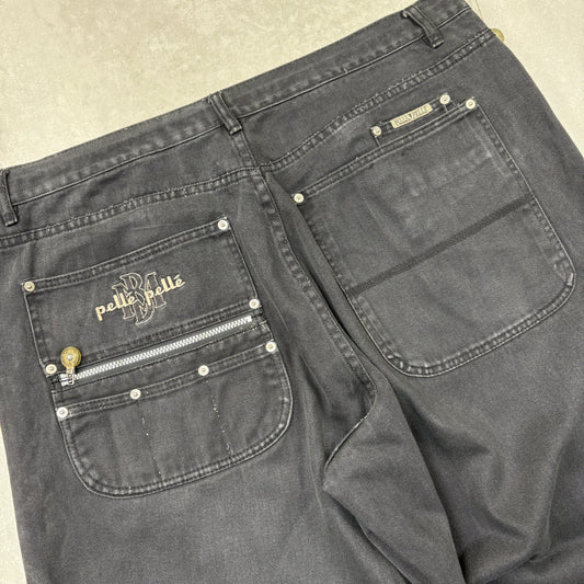 Vintage Pelle Pelle Embroidered Hip Hop Black Baggy Jeans - 44