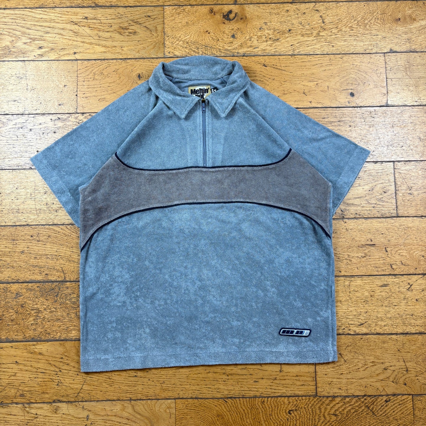 Vintage Meltin Pot Grey Blue Polo T-Shirt - M