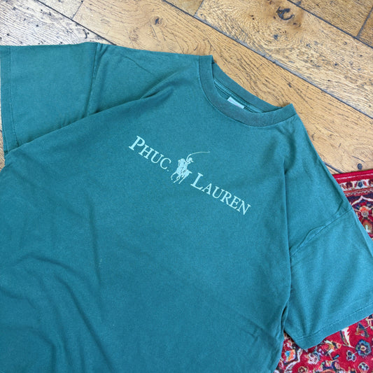 Vintage 90s Phuc Lauren Ralph Funny Green Single Stitch Graphic T-Shirt - XL