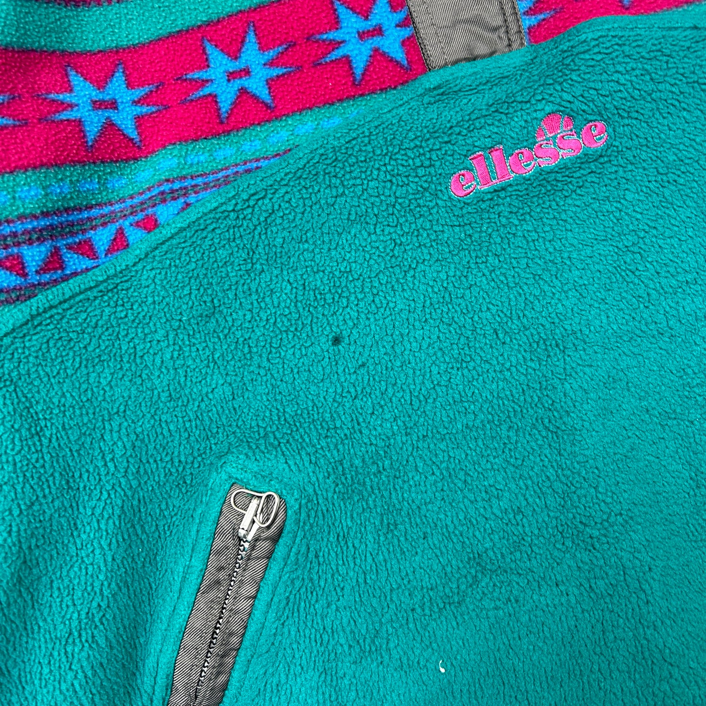 Vintage 90s Ellesse Embroidered Green Fleece Sweatshirt - XL