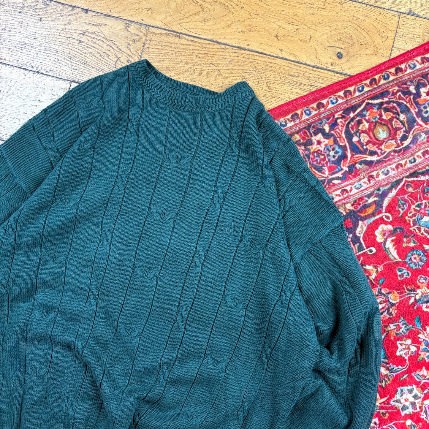 Vintage Nautica Green Cable Knit Jumper - M