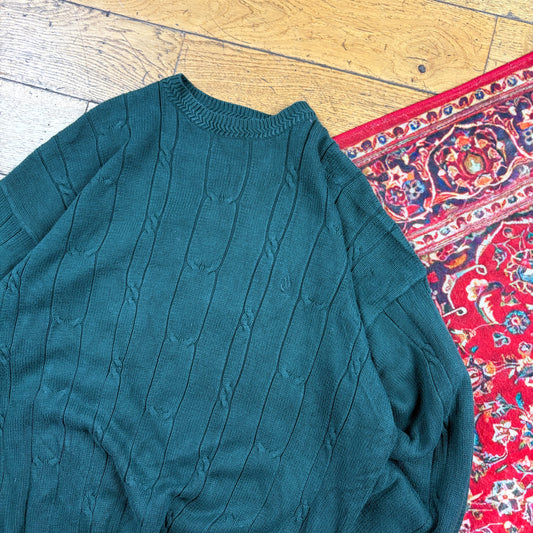 Vintage Nautica Green Cable Knit Jumper - M