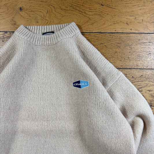 Vintage Oneill Surfwear Cream Knit Embroidered Sweatshirt - M