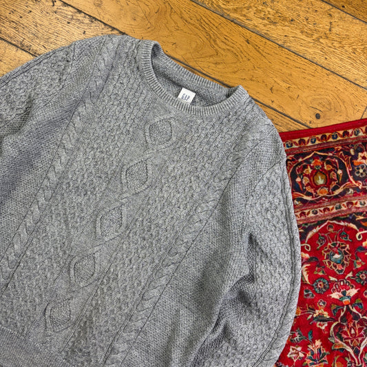 Vintage Gap Grey Cable Chunky Knit Jumper - M