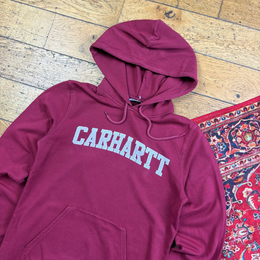 Vintage Carhartt Burgundy Red Spellout Hoodie Sweatshirt - XS
