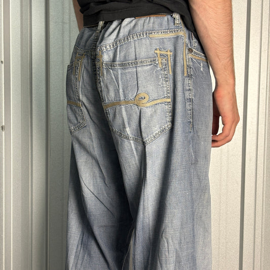 Ecko Unltd Blue Embroidered Japanese Denim Hip Hop Y2K Baggy Jeans - 40S