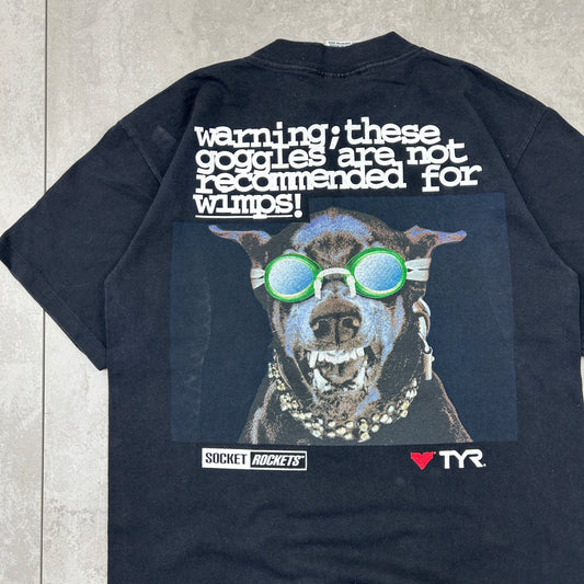 Vintage 90s TYR Single Stitch Graphic Funny Dog Black T-Shirt - S