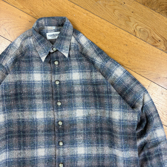 Vintage Seiden Sticker Check Flannel Grey Brown Shirt - M