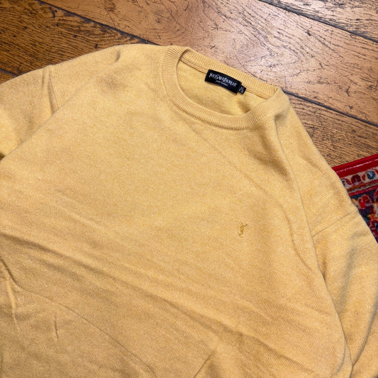 Vintage YSL Yves Saint Laurent Yellow Wool Knit Jumper - XL