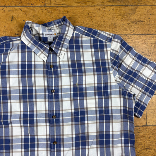 Vintage Carhartt Blue Check Short Sleeve Shirt - XL