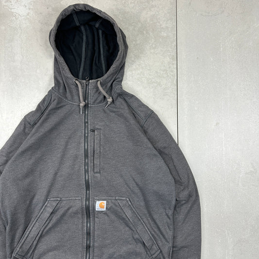 Vintage Carhartt Zip Pocket Logo Embroidered Grey Hoodie Sweatshirt - M