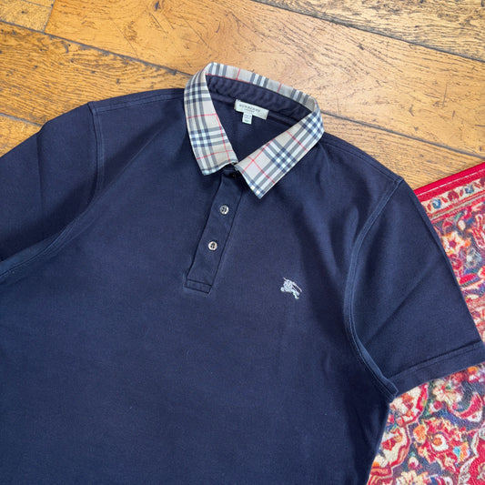 Vintage Burberry Navy Nova Cheq Polo Shirt - M