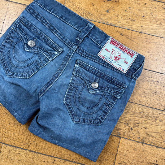 Vintage True Religion Blue Mini Embroidered Y2K Shorts Jorts - Size 16