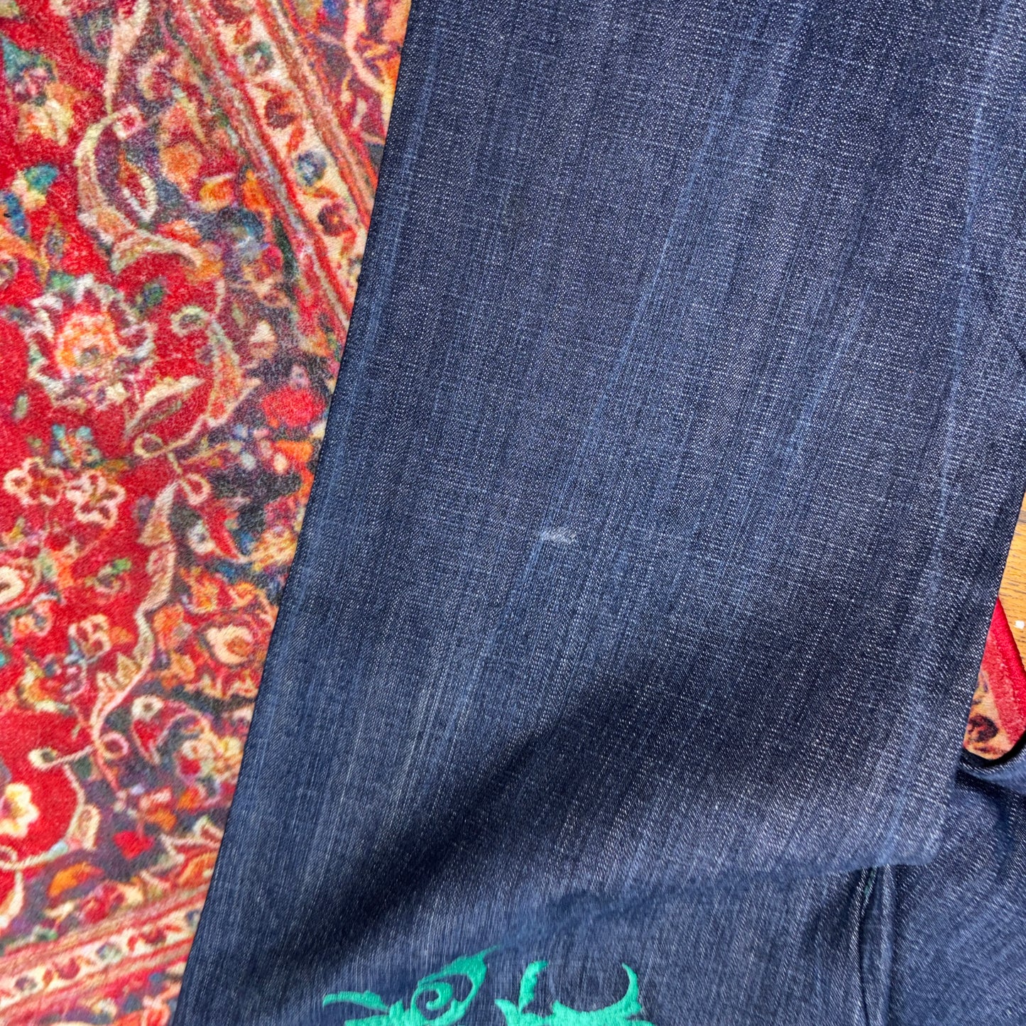 Vintage Dark Blue Embroidered Y2K Hip Hop Baggy Jeans - 34R