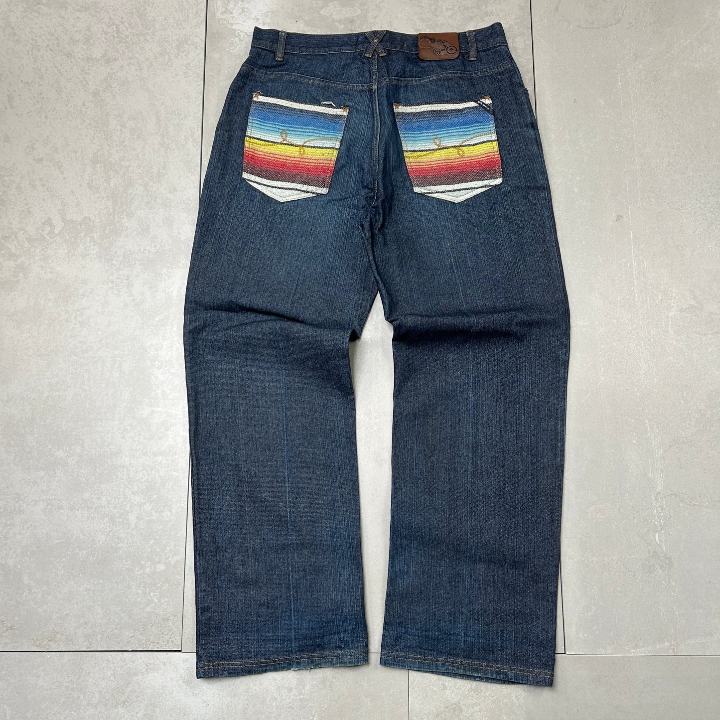 Vintage Embroidered LRG Hip Hop Baggy Blue Jeans - 36