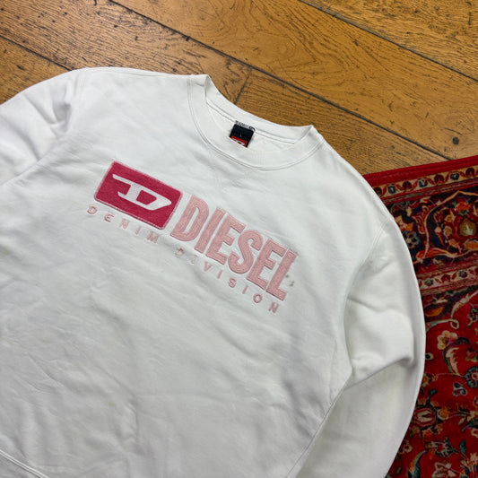 Vintage Diesel White Embroidered Sweatshirt - L