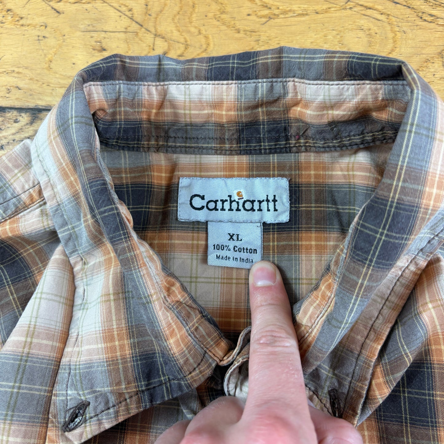 Vintage Carhartt Brown Orange Check Workwear Shirt - XL