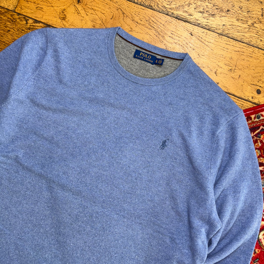 Vintage Ralph Lauren Blue Wool Knit Jumper - XL