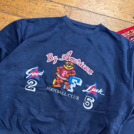 Vintage 90s Graphic USA Football Navy Sweatshirt - 2XL