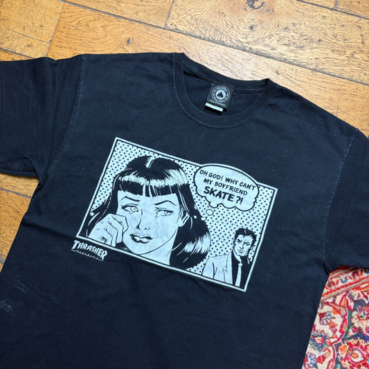Vintage Thrasher Black Skate Graphic T-Shirt - M
