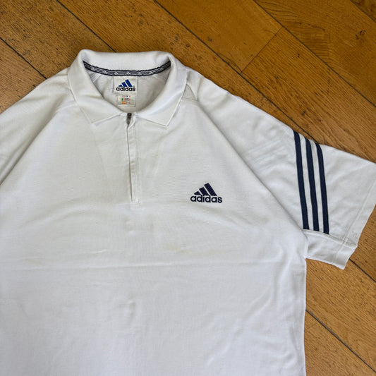 Vintage 90s Adidas White Embroidered Polo Shirt - XL