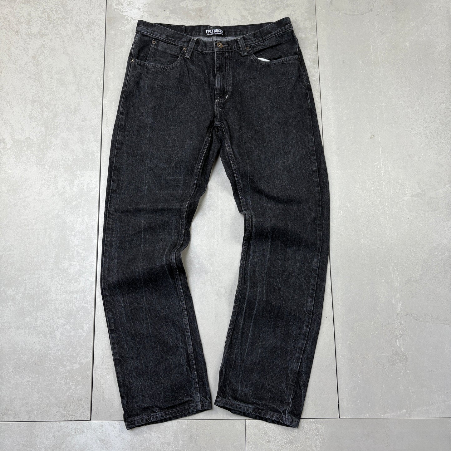 Vintage Embroidered Hip Hop Straight Black Jeans - 36
