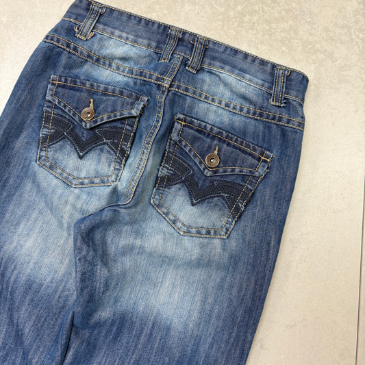 Vintage Embroidered Hip Hop Straight Blue Jeans - 30