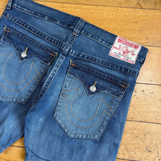 Vintage True Religion Blue Embroidered Y2K Shorts Jorts - 38