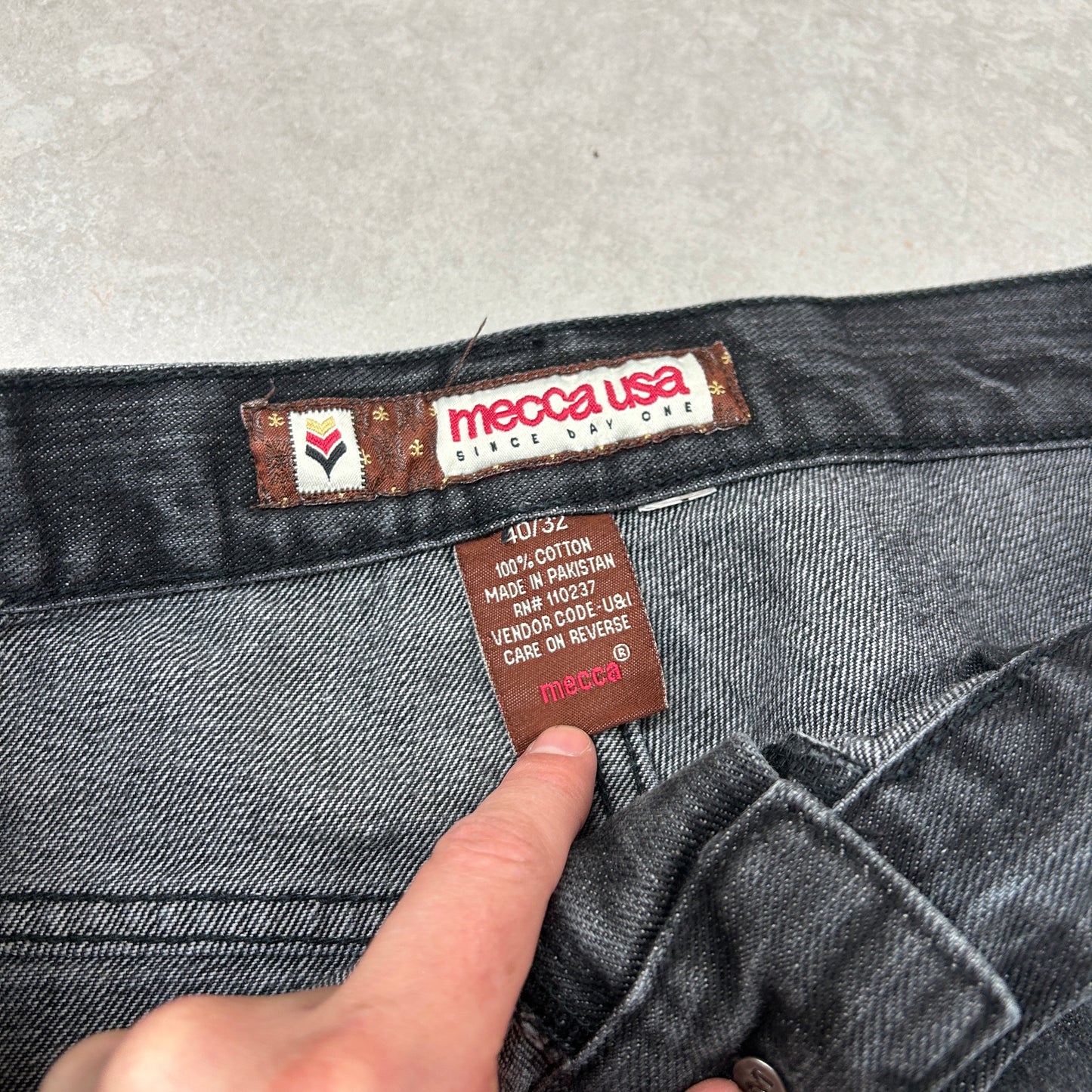 Vintage Mecca Embroidered Hip Hop Black Baggy Jeans - 40