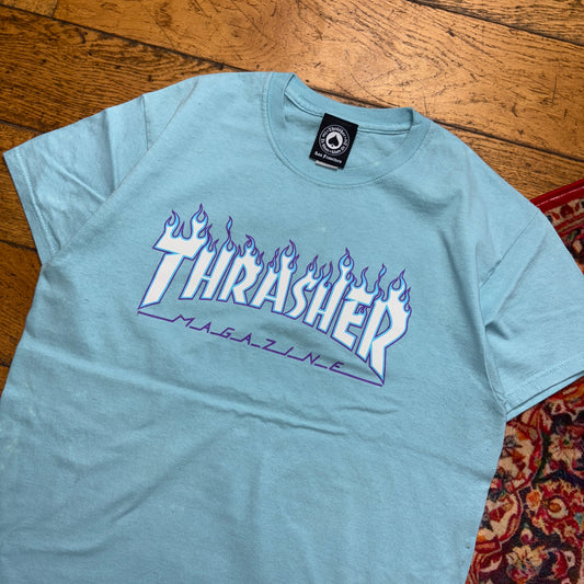 Vintage Thrasher Blue Flames Skate Graphic T-Shirt - S